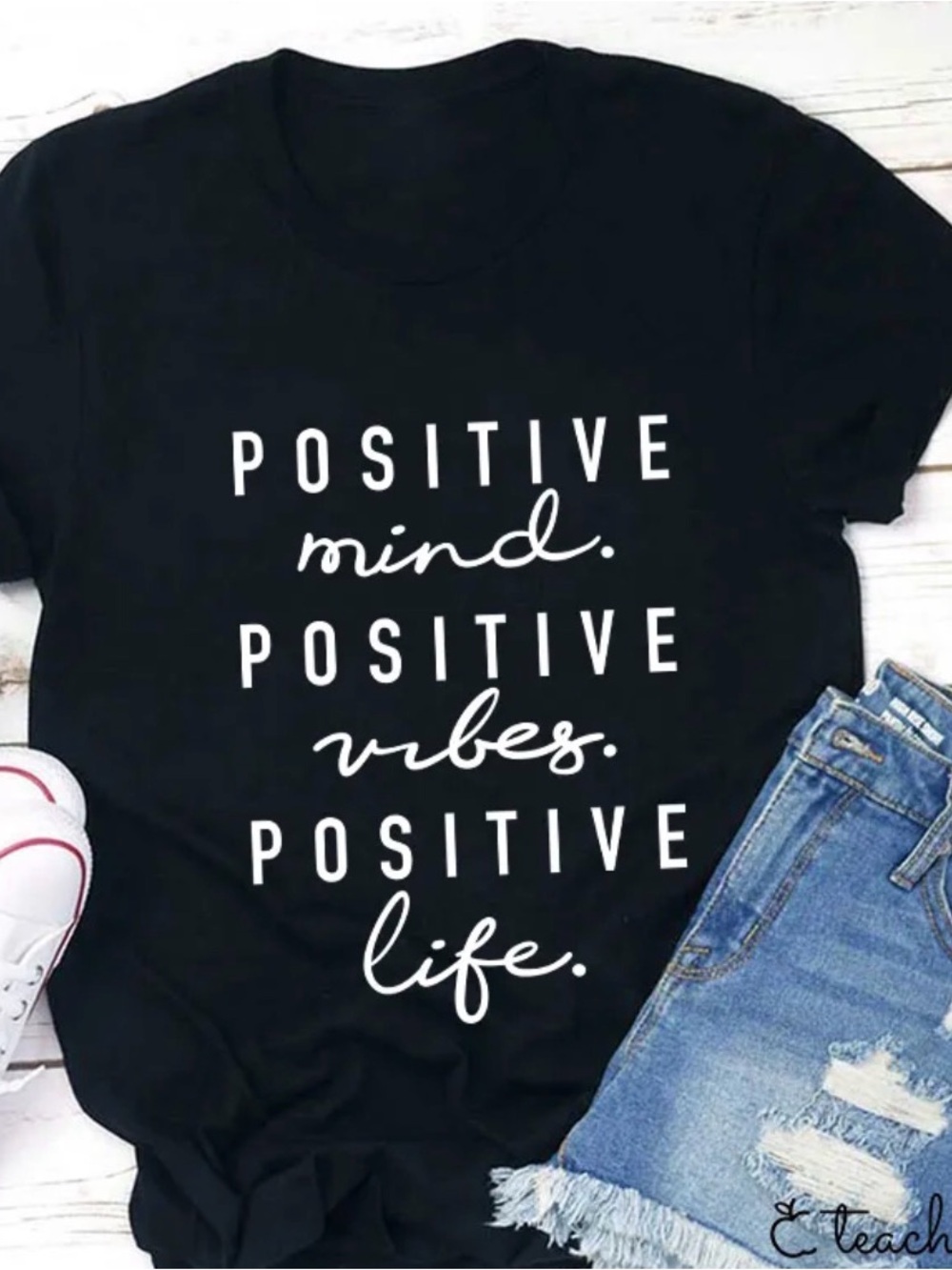 Freeze Black Graphic Tee with White Positive Mind Script